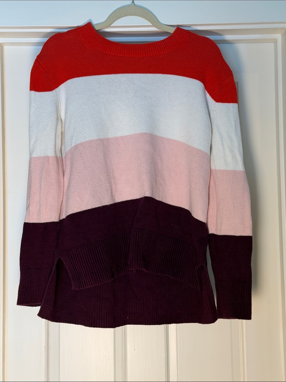 Striped Crewneck Sweater - with bold colors- red/orange, white and pink